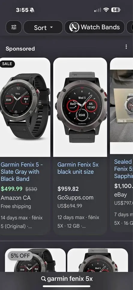 Garmin Fenix 5x with original charger and original strap thumbnail