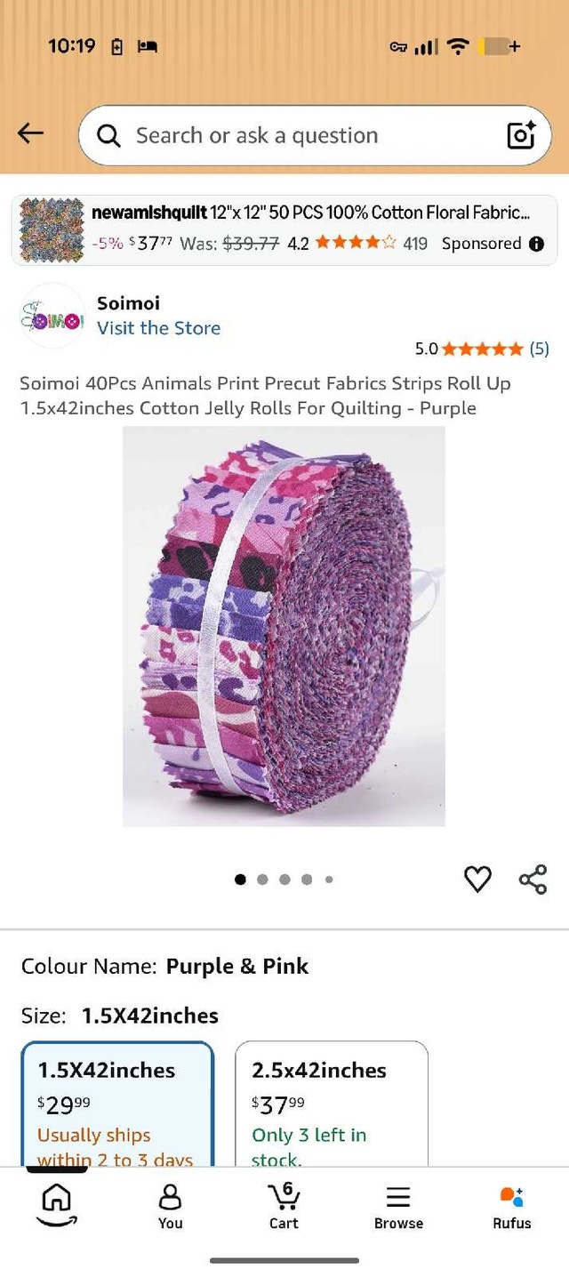 Purple Animal Print Fabric Strips for Quilting - photo 2