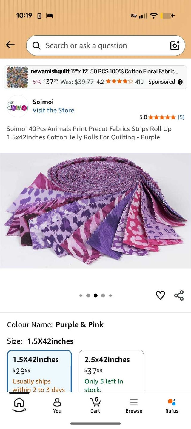 Purple Animal Print Fabric Strips for Quilting - photo 4