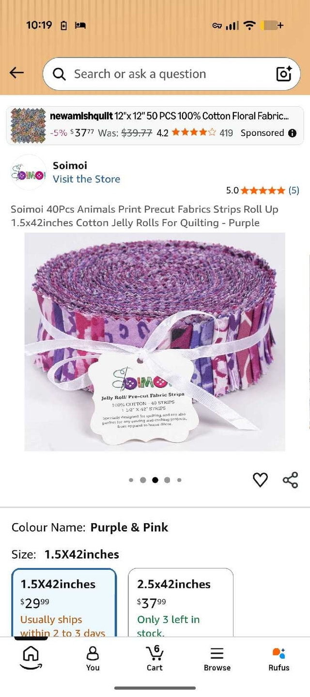 Purple Animal Print Fabric Strips for Quilting - photo 5