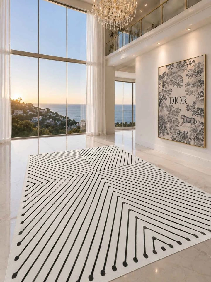 5x7 ft Black + Ivory Washable Modern Geometric Area Rug - photo 2