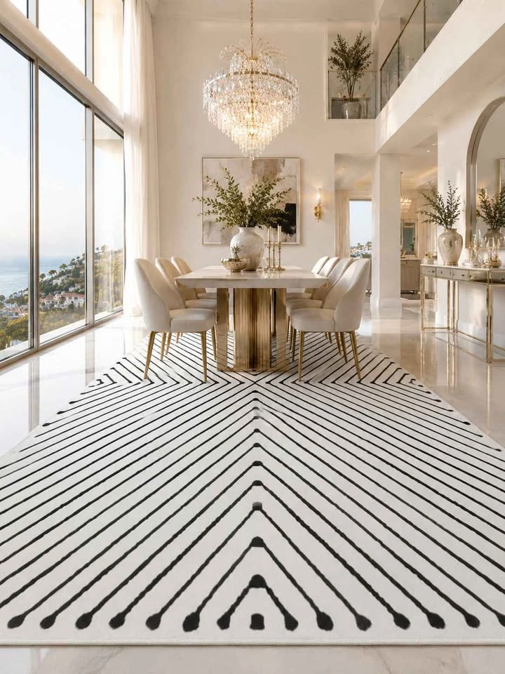 5x7 ft Black + Ivory Washable Modern Geometric Area Rug - photo 3