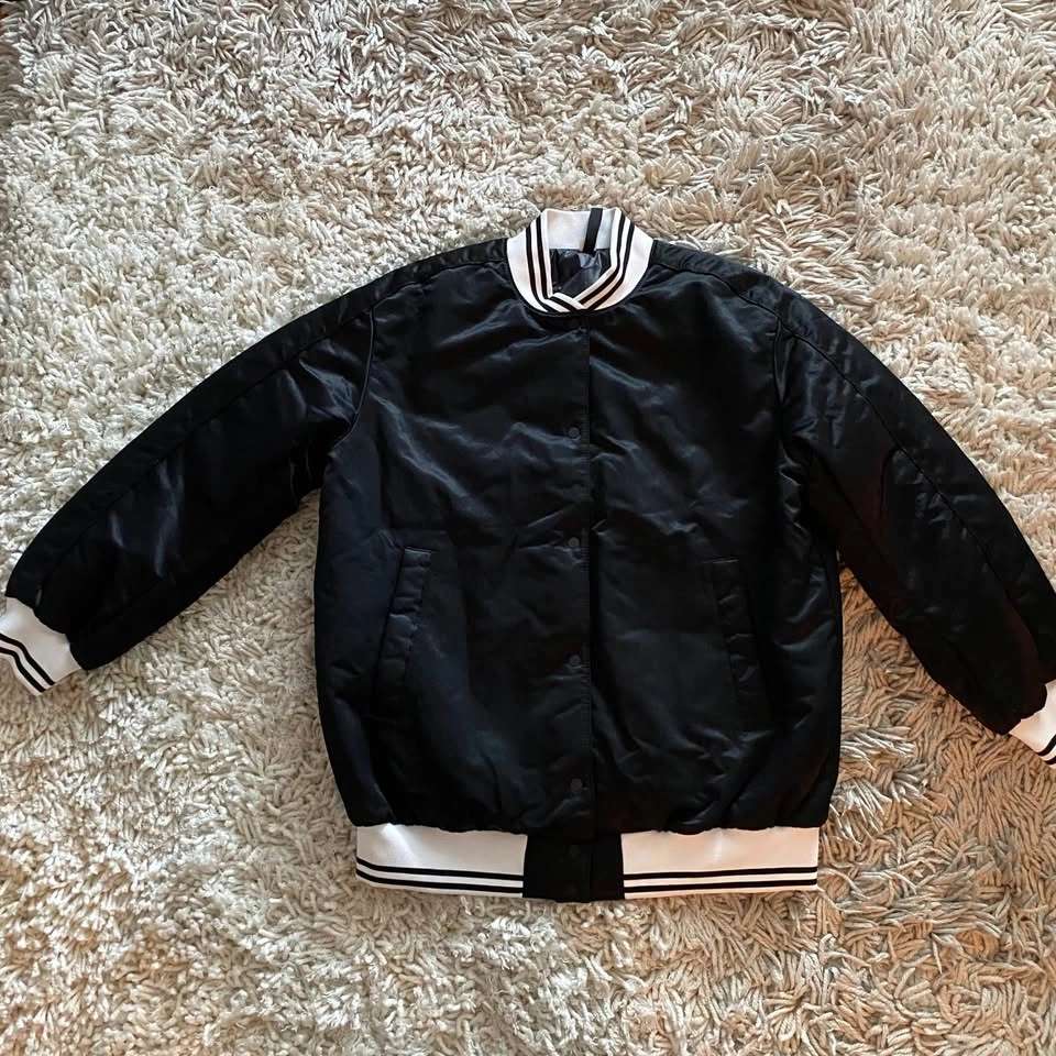 Black Insulated Varsity Bomber Jacket - photo 2