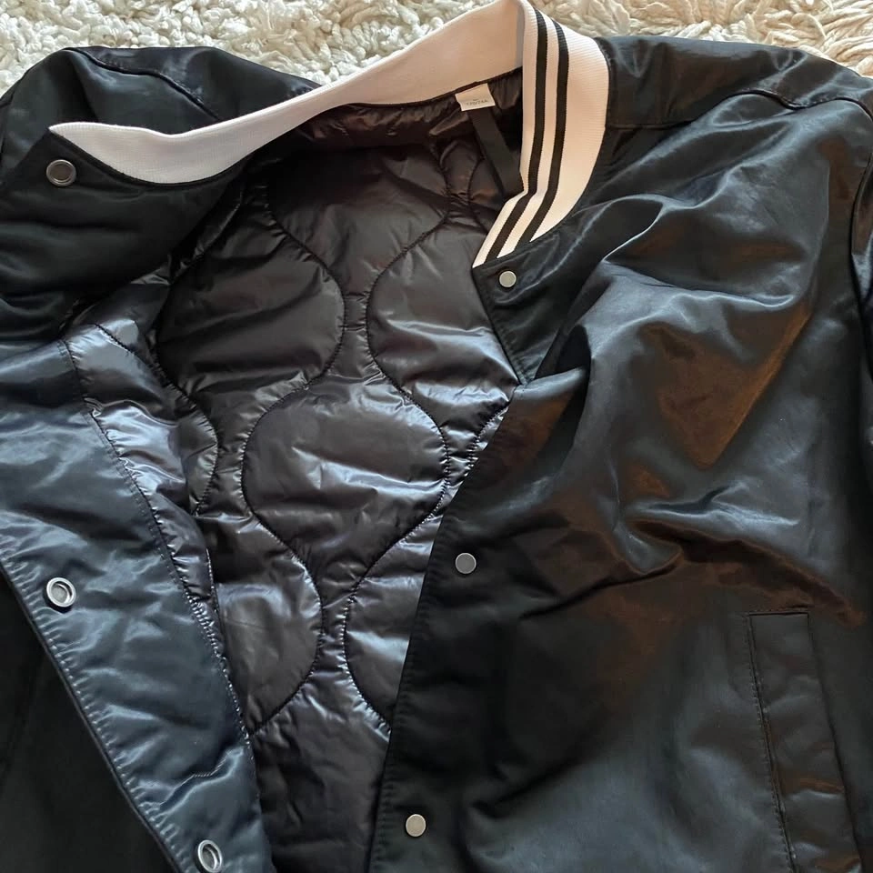 Black Insulated Varsity Bomber Jacket - photo 4