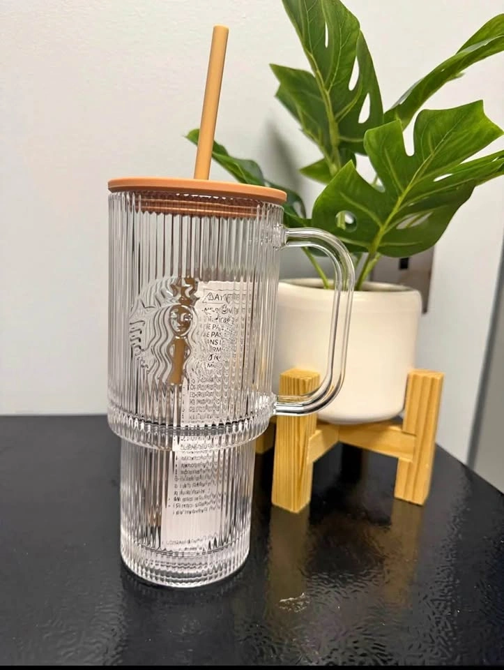 Starbucks Fall 2026 Ribbed Glass Tumbler w/ Handle & Straw – 24