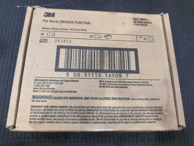 3M Fire Barrier Moldable Putty Pads MPP+ 7" x 7" – Box of 20