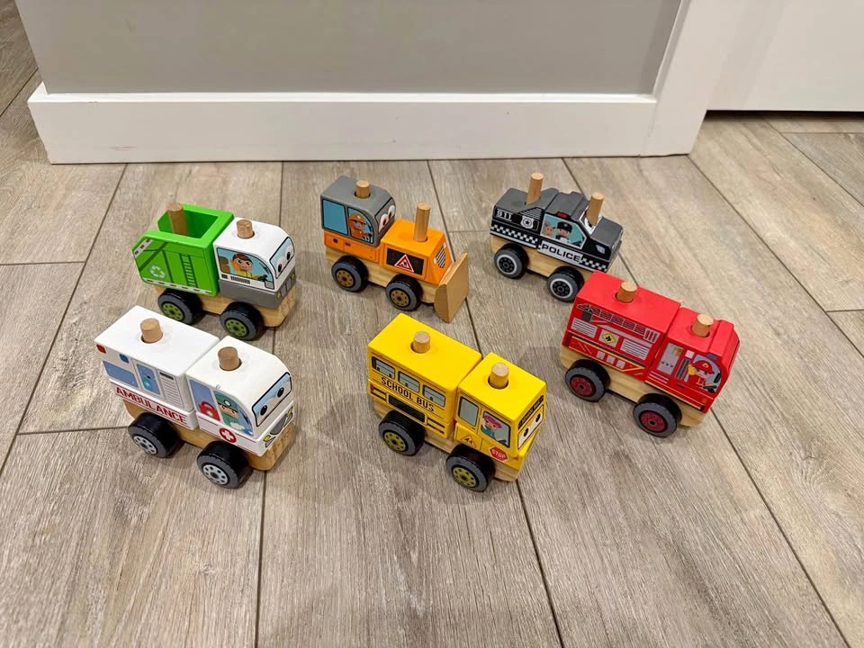 J’ADORE Wooden Stacking Vehicle Set – 6 Pieces