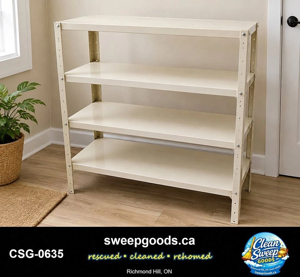 Cream Metal 4-Tier Adjustable Storage Shelving Unit