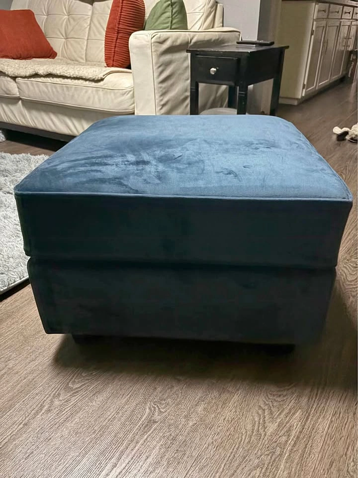 Blue Velvet Ottoman w/ storage and pillow