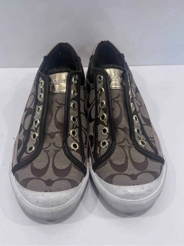 Coach Brown Signature Canvas Low-Top Sneakers with Metallic Gold - photo 2