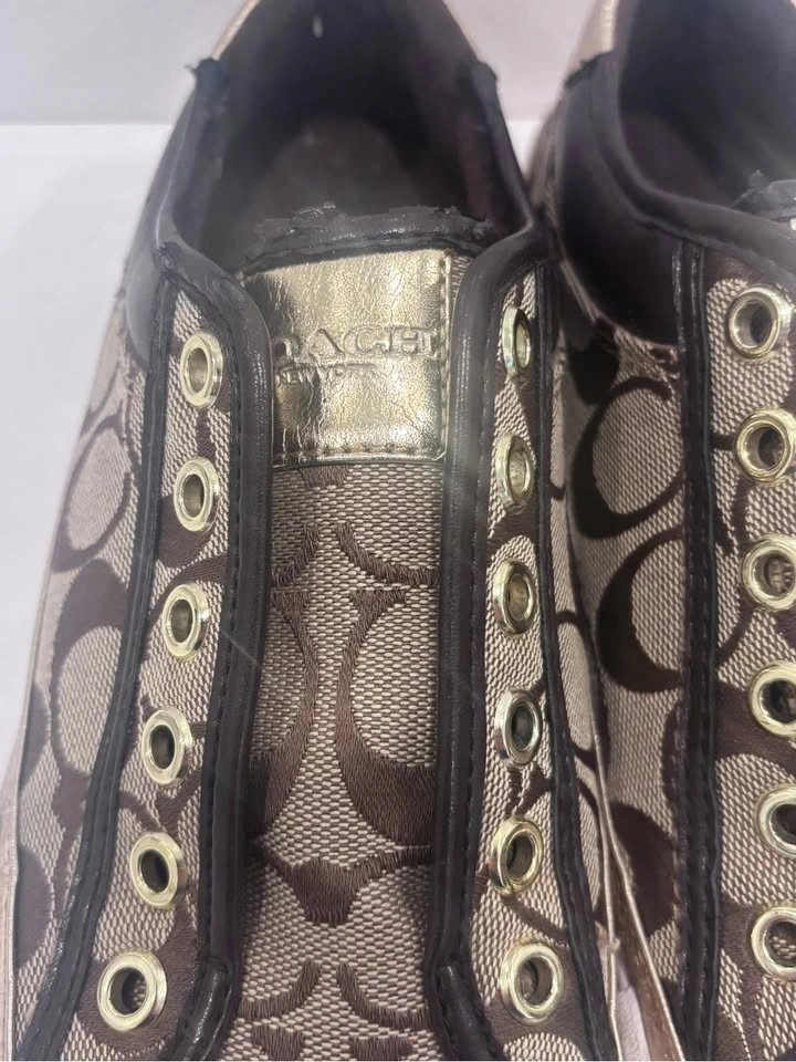 Coach Brown Signature Canvas Low-Top Sneakers with Metallic Gold - photo 3