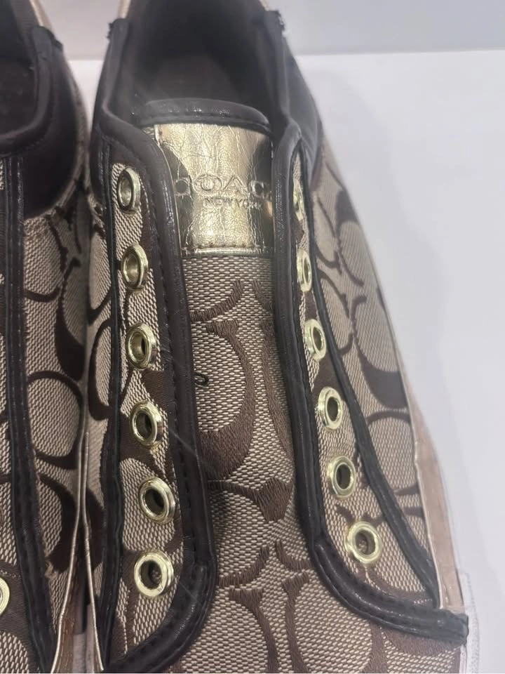 Coach Brown Signature Canvas Low-Top Sneakers with Metallic Gold - photo 5