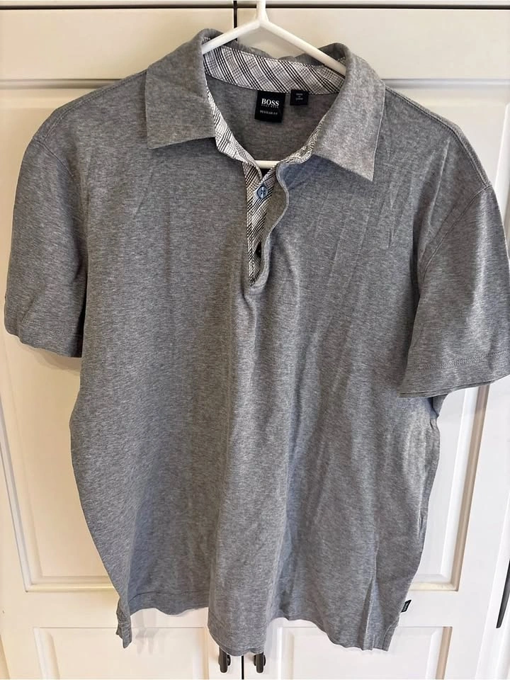 BOSS Men's Grey Polo Shirt large
