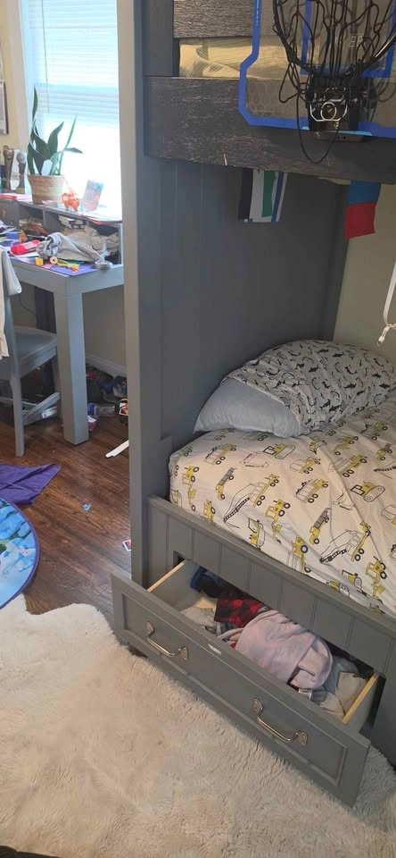 Strong Grey Wooden Bunk Bed with Storage Drawers - photo 3