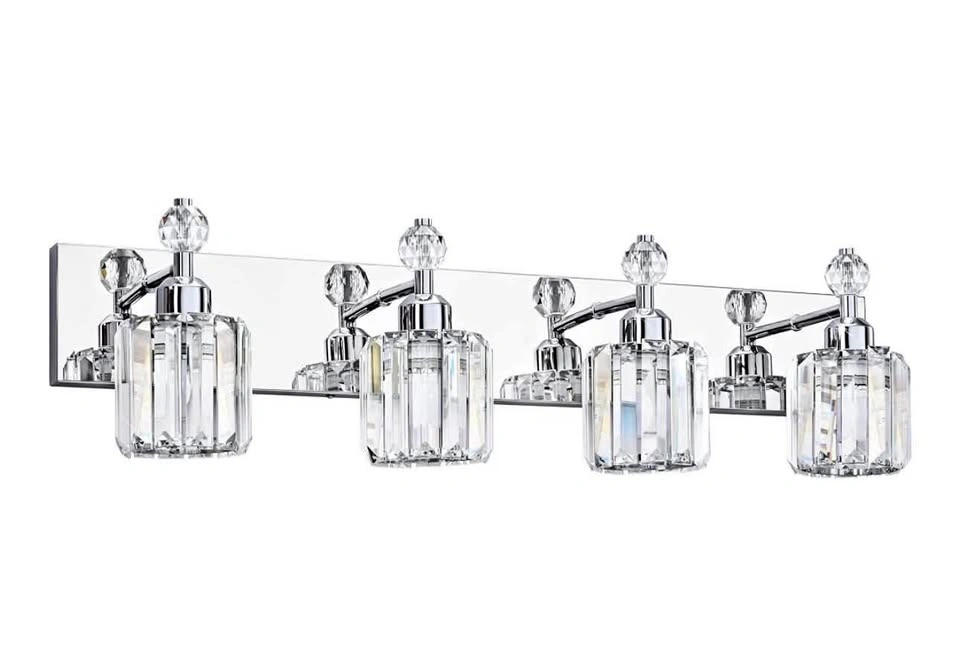 PRESDE Bathroom Lights Fixtures Chrome Modern 4-Light Crystal