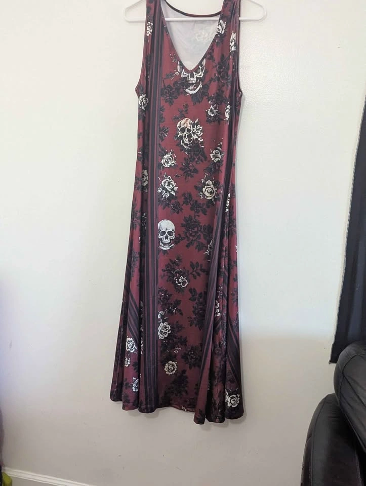 Burgundy Skull and Rose Maxi Dress - photo 2