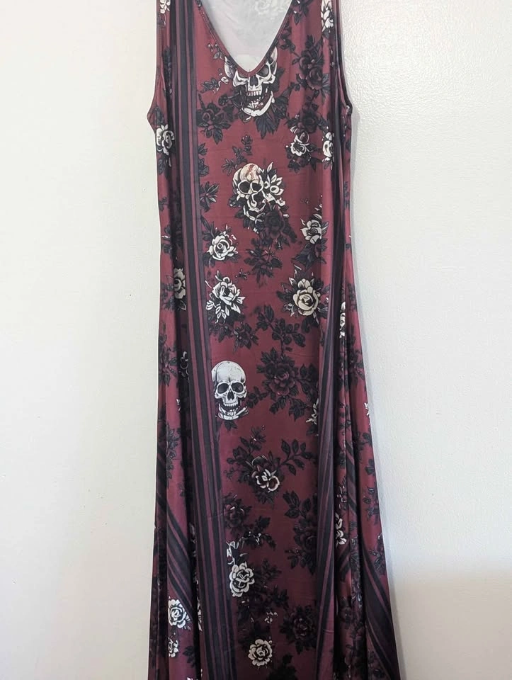 Burgundy Skull and Rose Maxi Dress - photo 4