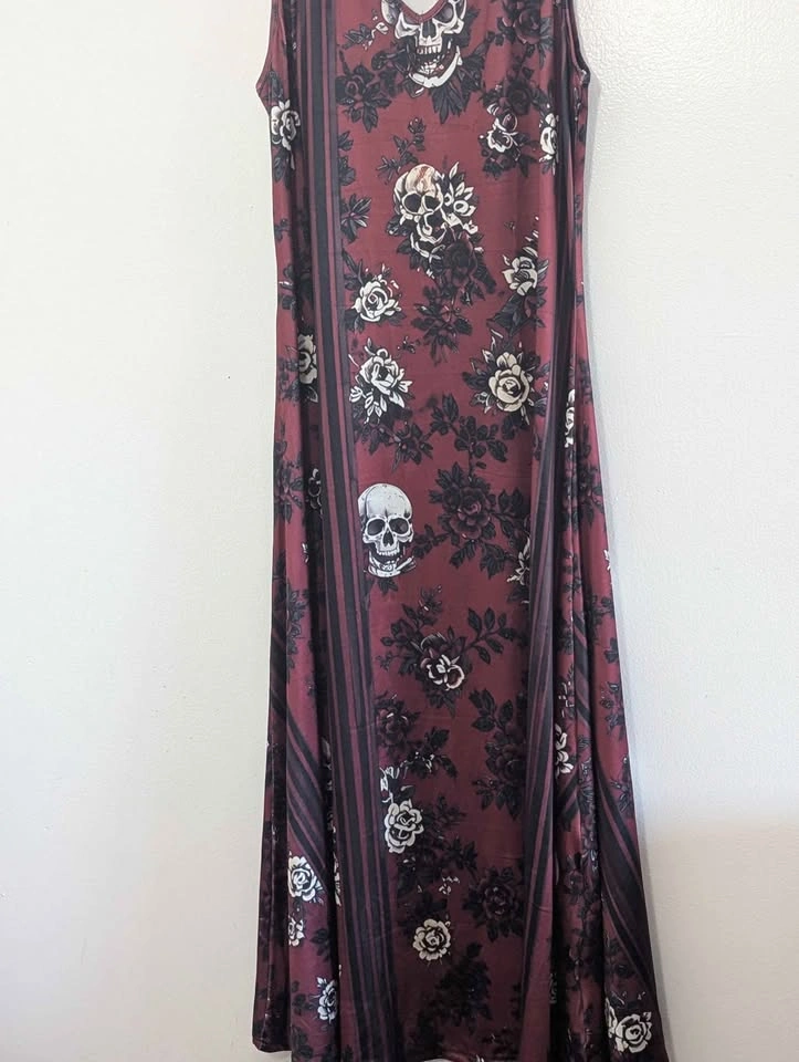 Burgundy Skull and Rose Maxi Dress - photo 5