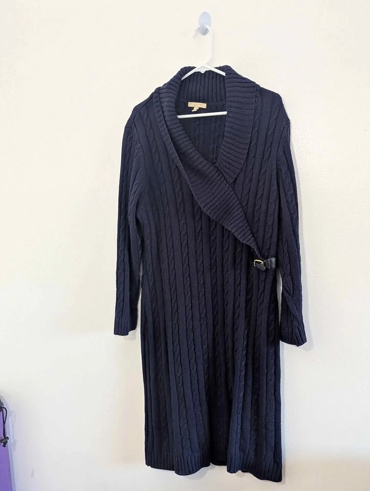 Lauren Ralph Lauren Navy Blue Cable Knit Long  Sweater Dress