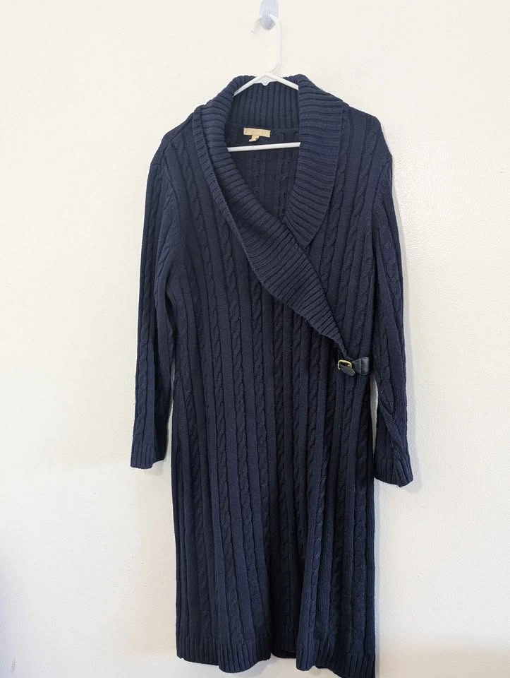Lauren Ralph Lauren Navy Blue Cable Knit Long  Sweater Dress - photo 4