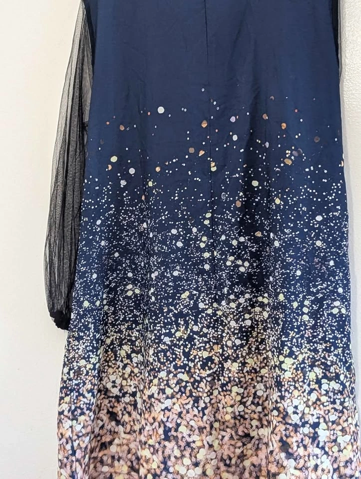 Navy Blue Ombre Sparkle Print Dress with Sheer Sleeves - photo 5