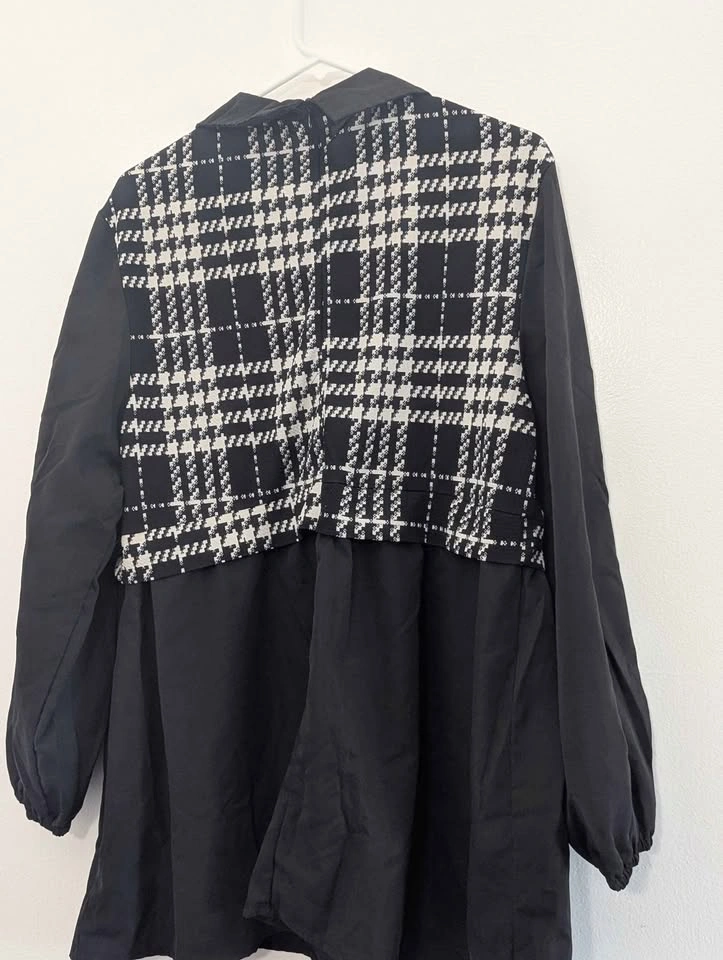 Black and White Plaid Long Sleeve Tunic Top - photo 2