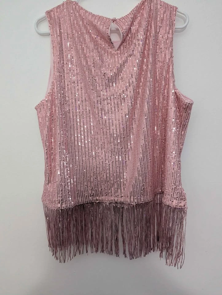 Grace Karin Pink Sequin Fringe Sleeveless Top Size 2XL - photo 2