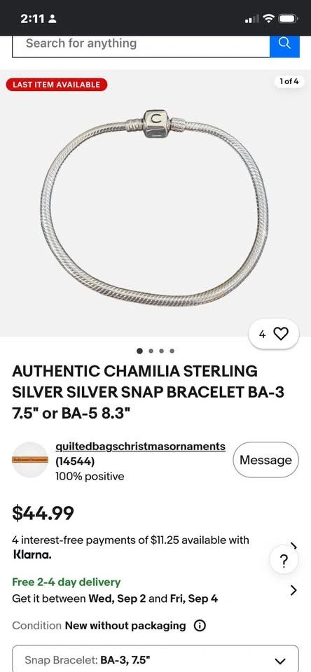 Chamilia Sterling Silver Snap Bracelet - photo 2