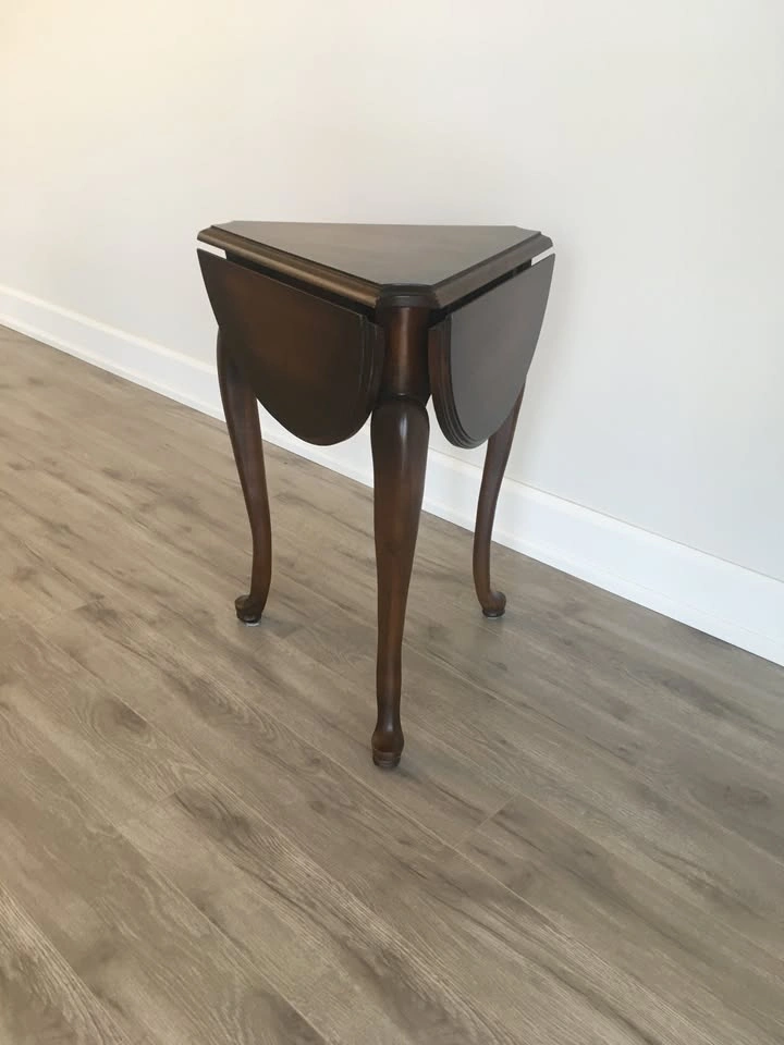 Solid Mahogany Wood 3-Legged Drop Leaf Accent Table - MINT CONDI - photo 2