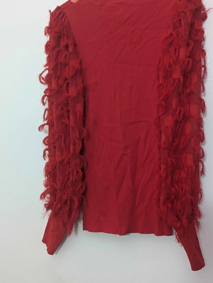 Vine & Love Red Fringe Sleeve Top Size L - photo 4