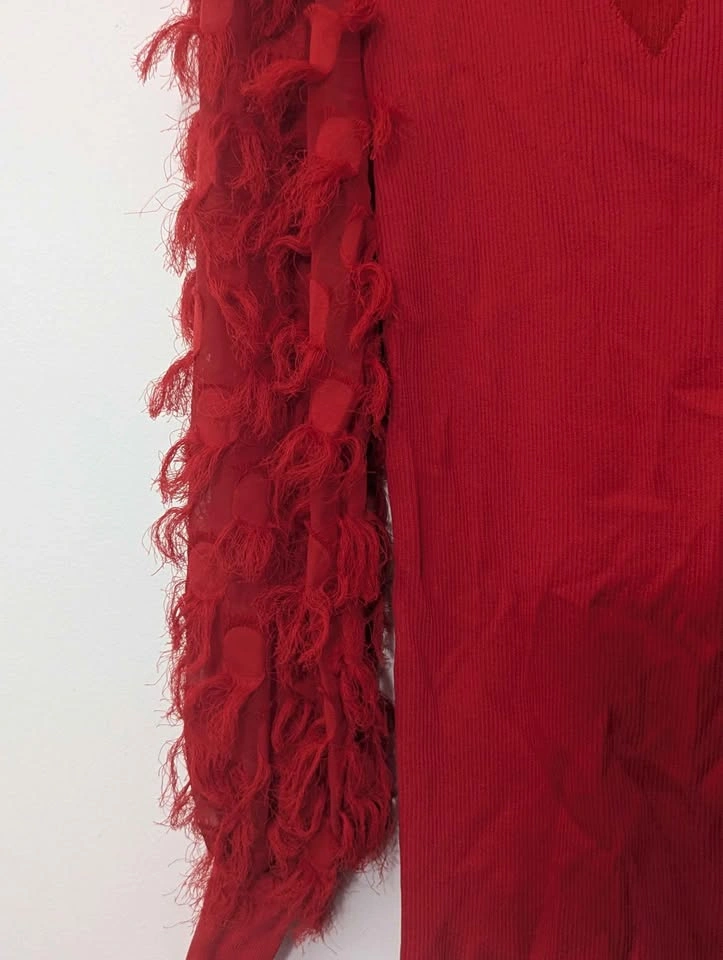 Vine & Love Red Fringe Sleeve Top Size L - photo 5