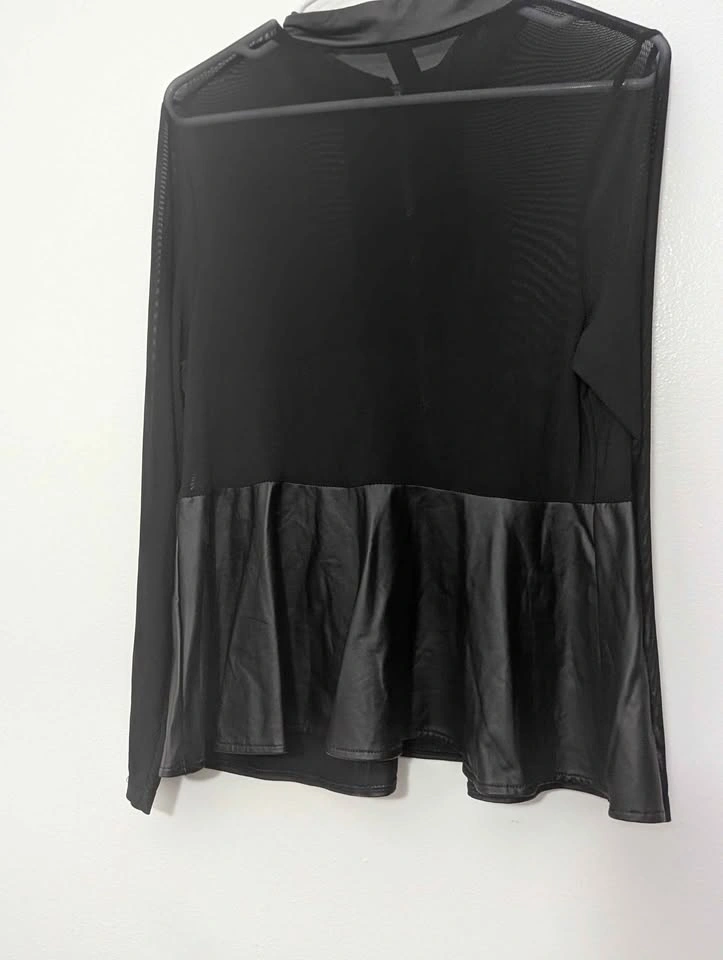 SHEIN Curve 1XL Black Mesh and Faux Leather Peplum Top - photo 5