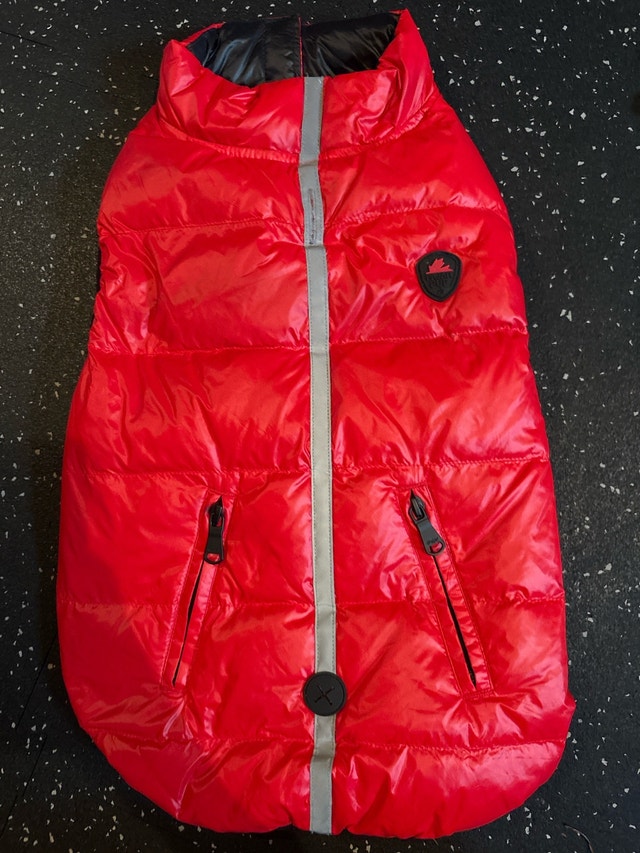 Pajar Canada Reversible Dog Puffer Coat Red Black Reflective