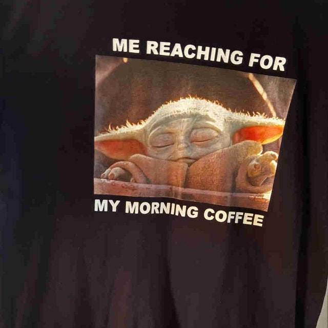 Star Wars Grogu Baby Yoda “Morning Coffee” T-Shirt – Size Small