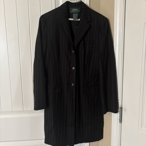 Lauren Ralph Lauren Equestrian Long Blazer Coat Sz 6 Pinstripe