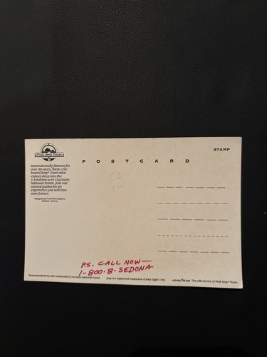 6x4 Sedona Arizona Postcard Pink Jeep Tours Collectible - photo 2