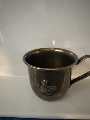 Vintage Silglass EP Brass Silver Plate Baby Cup Bird Duck Motif