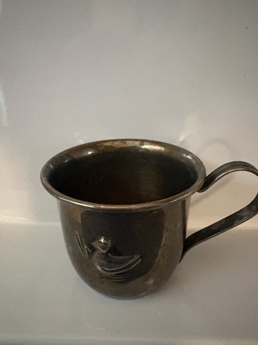 Vintage Silglass EP Brass Silver Plate Baby Cup Bird Duck Motif - photo 2