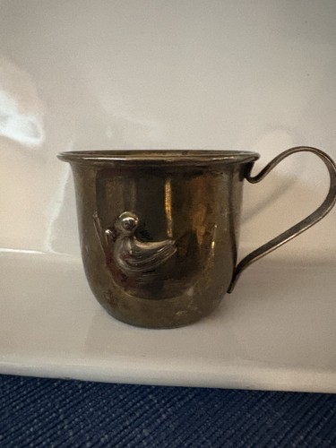 Vintage Silglass EP Brass Silver Plate Baby Cup Bird Duck Motif - photo 3