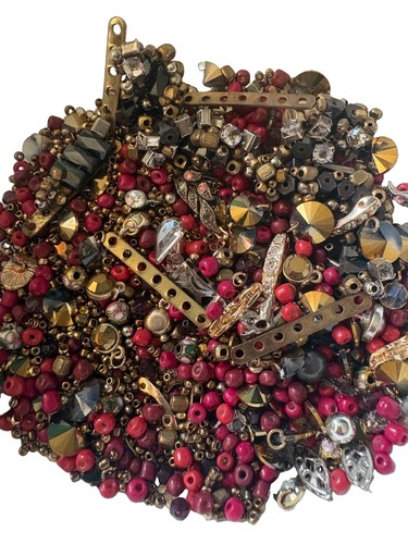 Vintage Jewelry Making Bead Lot Red Rhinestone Crystal Metal Fin