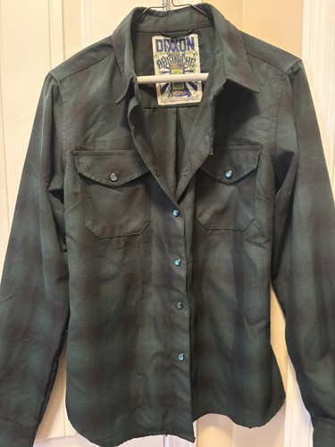 Dixxon Flannel Co Absinthe Women’s M Black Green Plaid Snap Shir