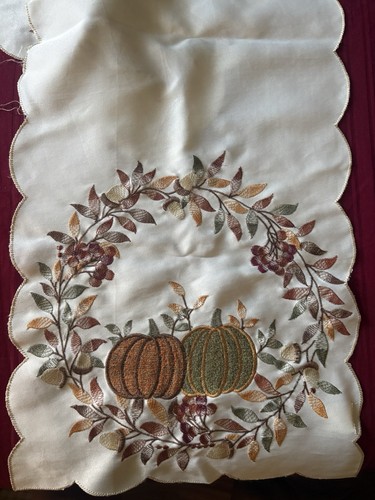 Fall Thanksgiving Table Runner 70 x 14 Embroidered Pumpkins - photo 2