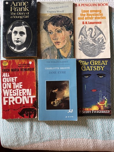 Vintage Classic Literature Book Lot of 6 Anne Frank Woolf Bronte