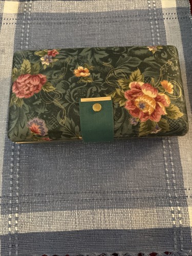 Vintage Floral Folding Jewelry Organizer Case Green Travel Stora
