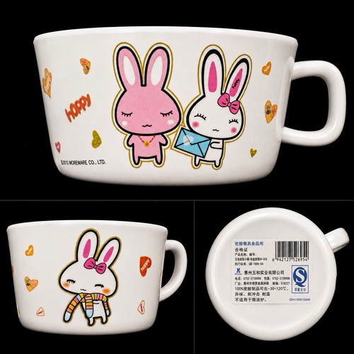 2010 Moreware Kawaii Bunny Mug Cup Pink Rabbit Hearts W-655