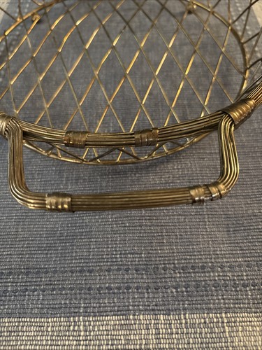Vintage Brass Tone Wire Basket Tray Faux Bamboo Handles - photo 2