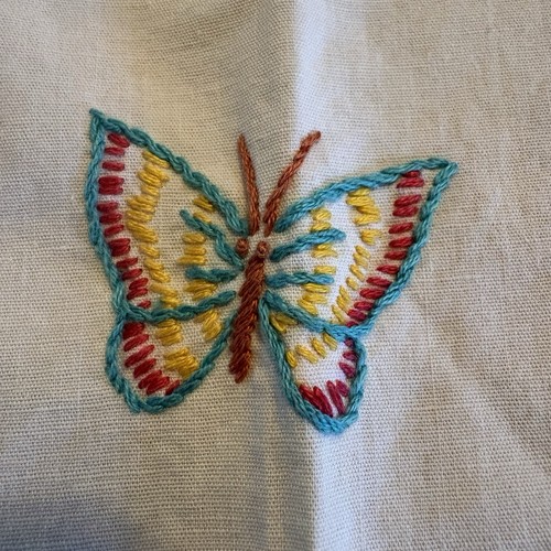 Vintage Hand Embroidered Deer & Butterfly Table Linen - photo 5