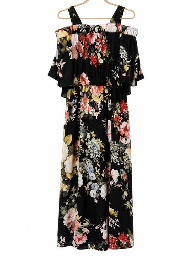 Wayward Fancies eShakti Floral Maxi Dress M 10 Black Cold Should