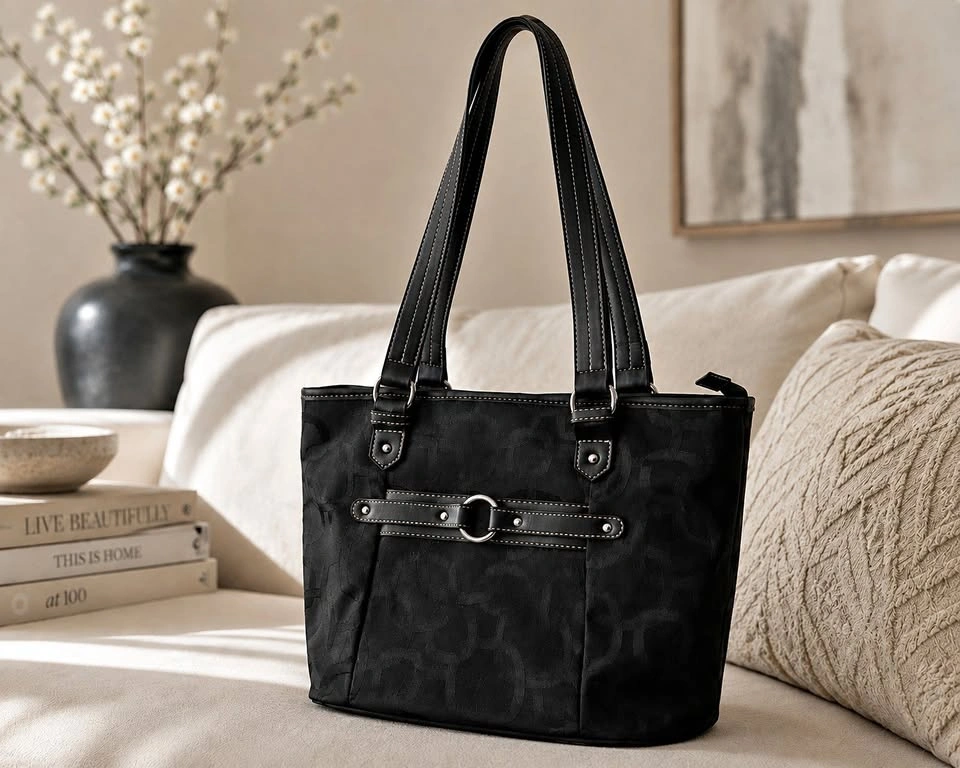 NEW Black Monogram Jacquard Tote Handbag – Tags Attached