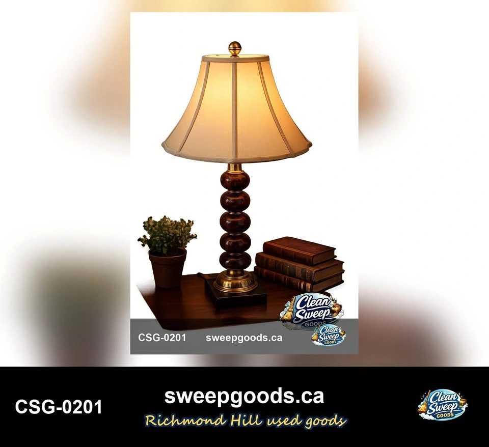 Vintage Table Lamp - Marble Style Column with Brass Base